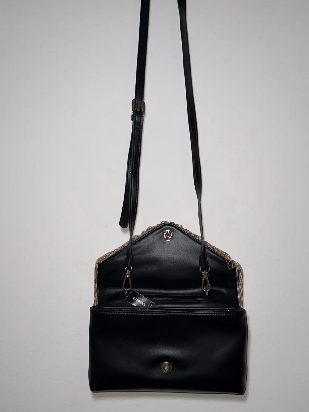 Express Black Gold Chain Fringe Crossbody Statement Bag | Brand New with Tags